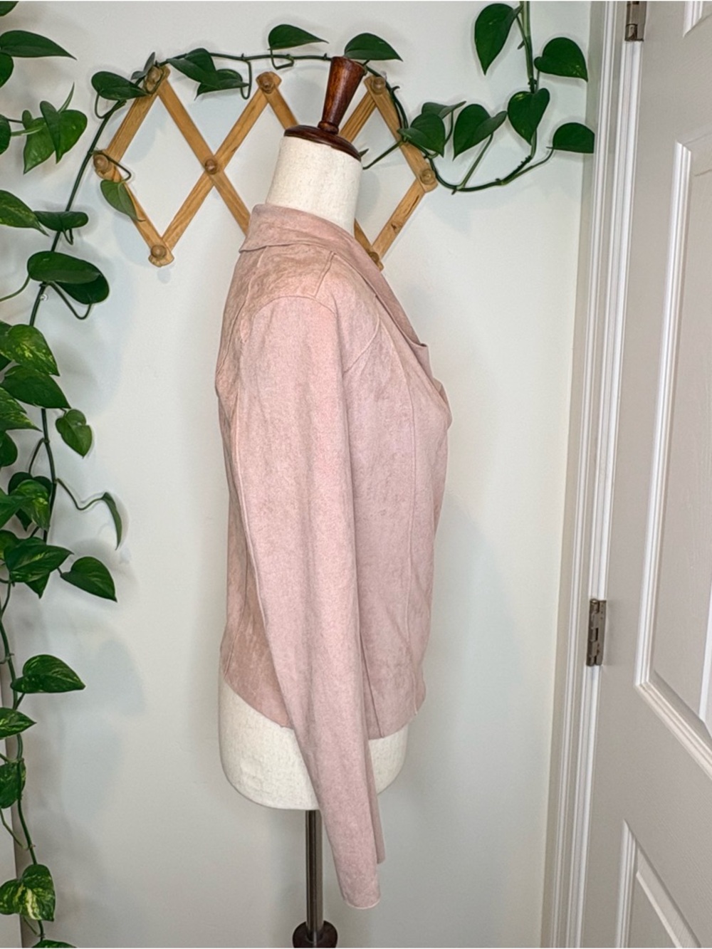 BLANK NYC Pink Faux Suede Drape Front Asymmetrical Moto Cowl Neck Jacket - Picture 5 of 11